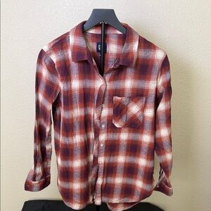 GAP women’s Burgundy and White Plaid Shirt